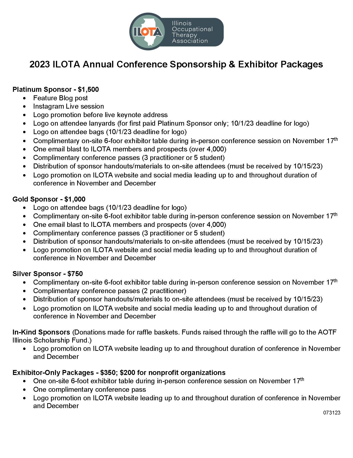 2023 ILOTA Annual Conference Sponsorship and Exhibitor Registration